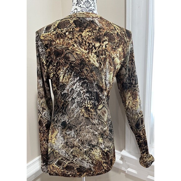 Y2K Mob Wife Look Sheer Reptile Print Mesh Top Long Sleeve Old Money Large - Picture 5 of 10